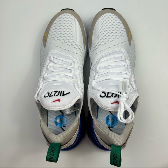 Men's Nike Air Max 270 White Blue Red Running Shoes - Picture 2 of 8